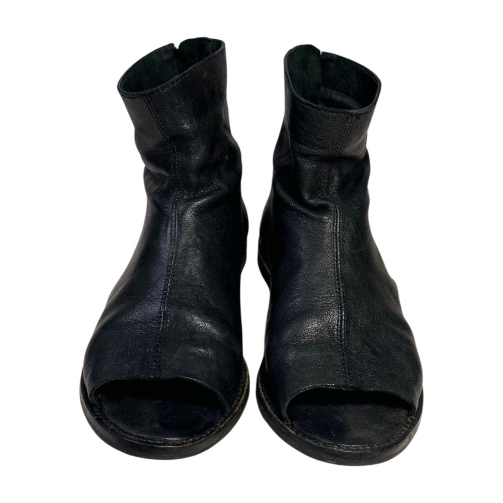 Free People Black Leather Open-Toe Ankle Boots